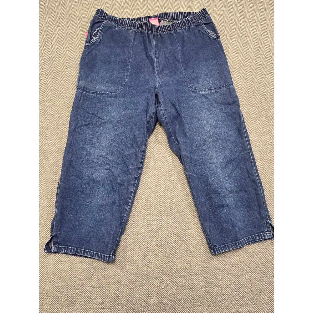 Woman Within Womens 14W‎ Blue Denim Pull On Capri Pants Elastic Waist Stretch